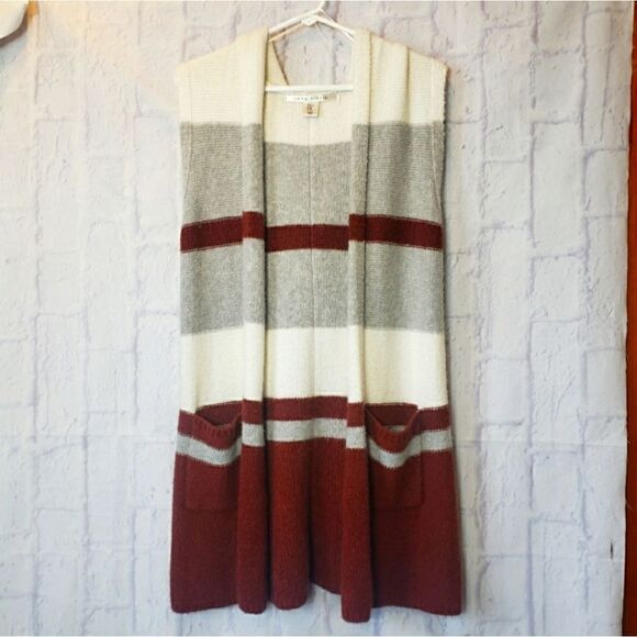 MAX STUDIO Hooded Open Front Long Vest Sweater Medium - Picture 1 of 6
